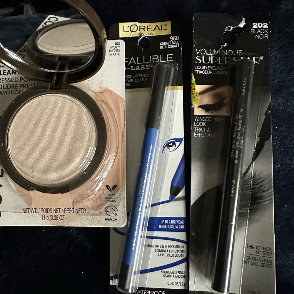 L'Oréal Cobalt Blue Eye Pencil & Neutral Pressed Powder Bundle.